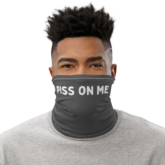 Gay watersports face cover with "Piss on me" text 