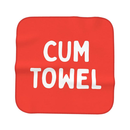 LetGoGetLaid Kinky Gifts for Gay Men: red small microfibre towel with "Cum Towel" text