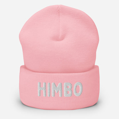 Pink beanie with 'HIMBO' embroidery on a light gray background available only at www.letgogetlaid.com