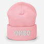 Pink beanie with 'HIMBO' embroidery on a light gray background available only at www.letgogetlaid.com