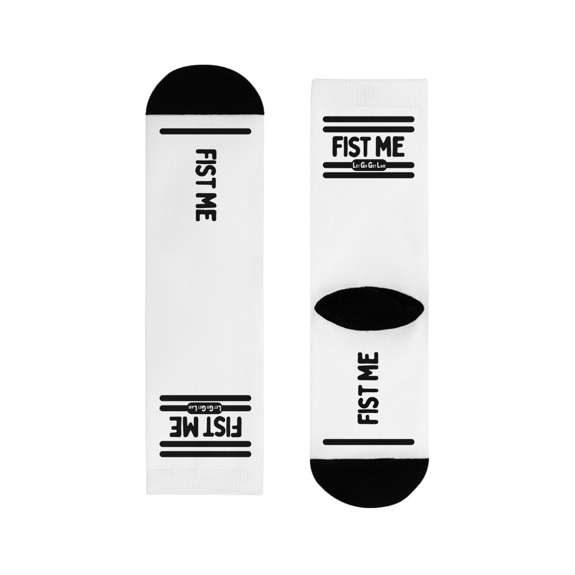 Kinky white socks with "FIST ME" message