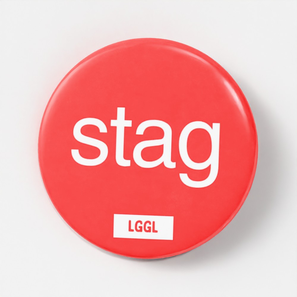 Pride kink fetish party accessory badge with "Stag" text