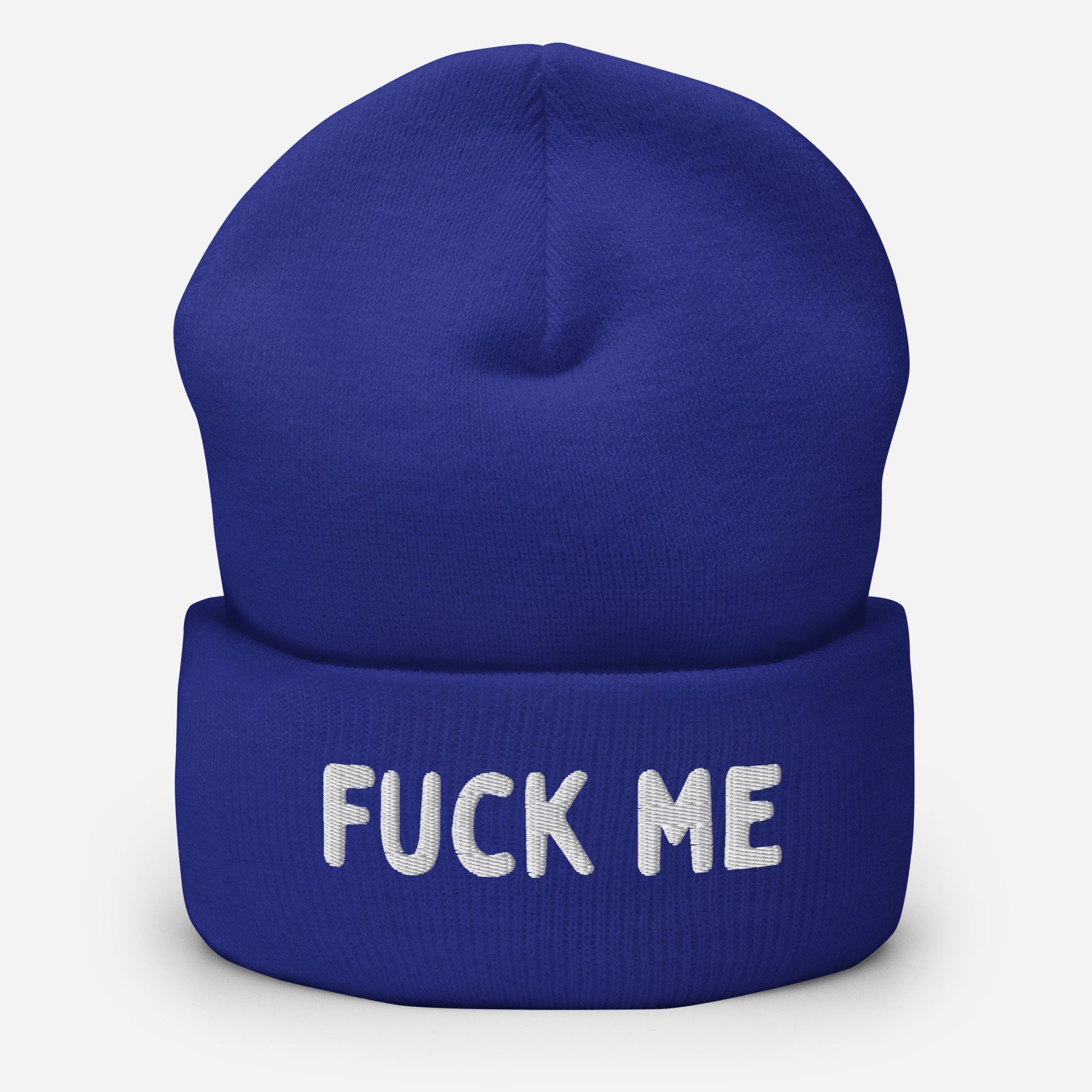 Blue beanie - kinky accessories for LGBTQ community - with text "Fuck Me"