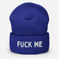 Blue beanie - kinky accessories for LGBTQ community - with text "Fuck Me"