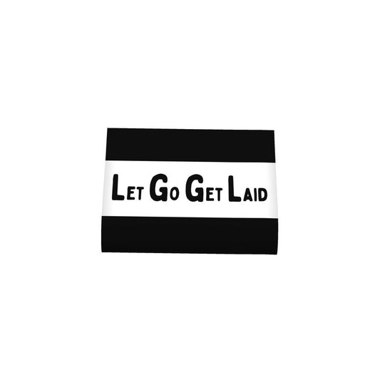 LetGoGetLaid Kinky Gifts for Pride: black LetGoGetLaid logo on the label of Cum Towel Product