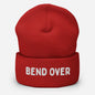 Red LetGoGetLaid beanie with "BEND OVER" text available at www.letgogetlaid.com