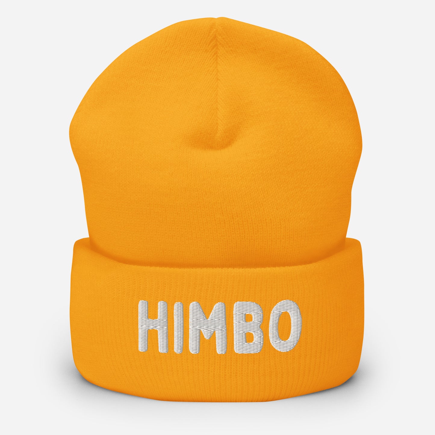 Gold beanie with "HIMBO" text - a Christmas gift