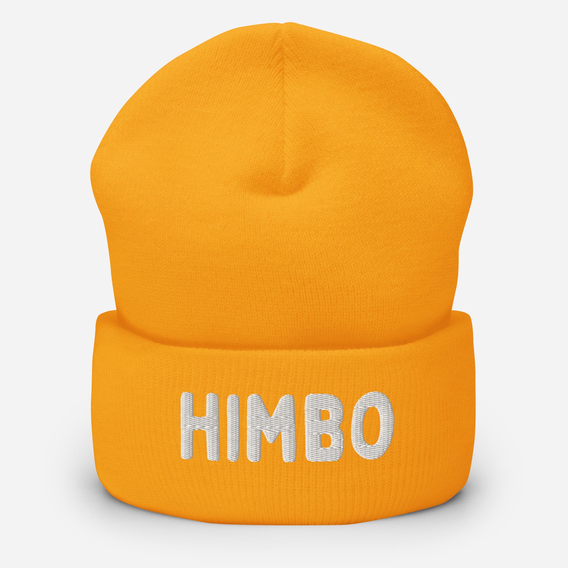 Gold beanie with "HIMBO" text - a Christmas gift