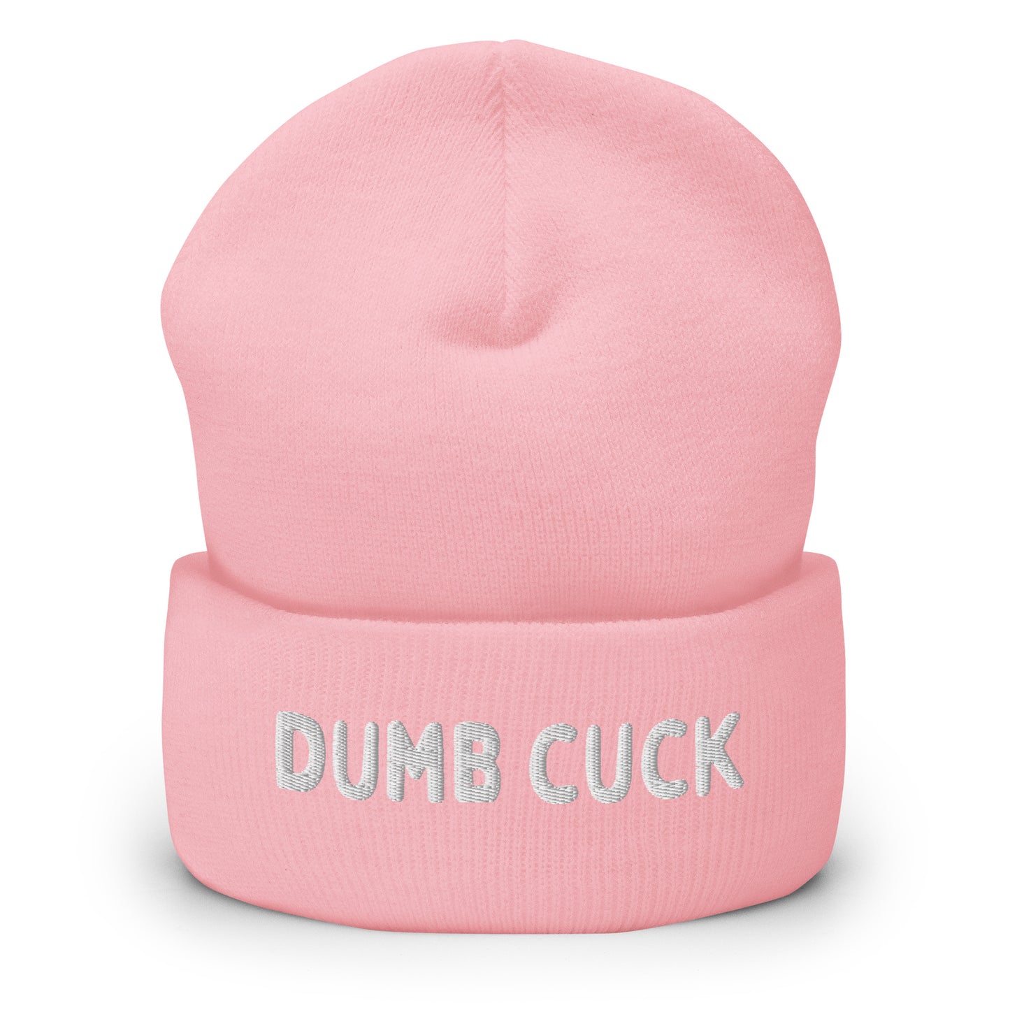Pink beanie with "Dumb Cuck" text only at Let Go Get Laid