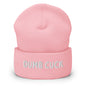 Pink beanie with "Dumb Cuck" text only at Let Go Get Laid