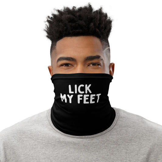 Face cover showing "Lick My Feet" sentence for gay audience