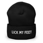 "Lick My Feet" text on a black beanie - christmas gifts for the gay community