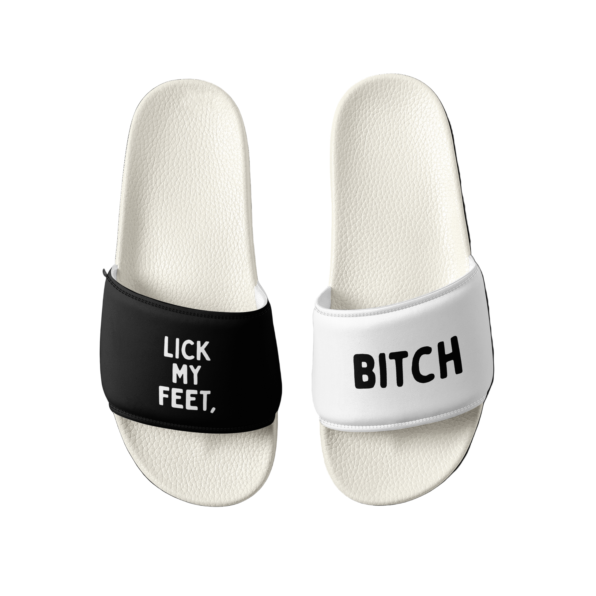Slides containing "Lick my feet, bitch" text