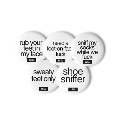 LetGoGetLaid gay feet worship pinback buttons - male feet worship kink accessories