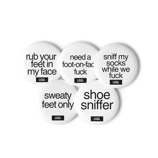 LetGoGetLaid gay feet worship pinback buttons - male feet worship kink accessories