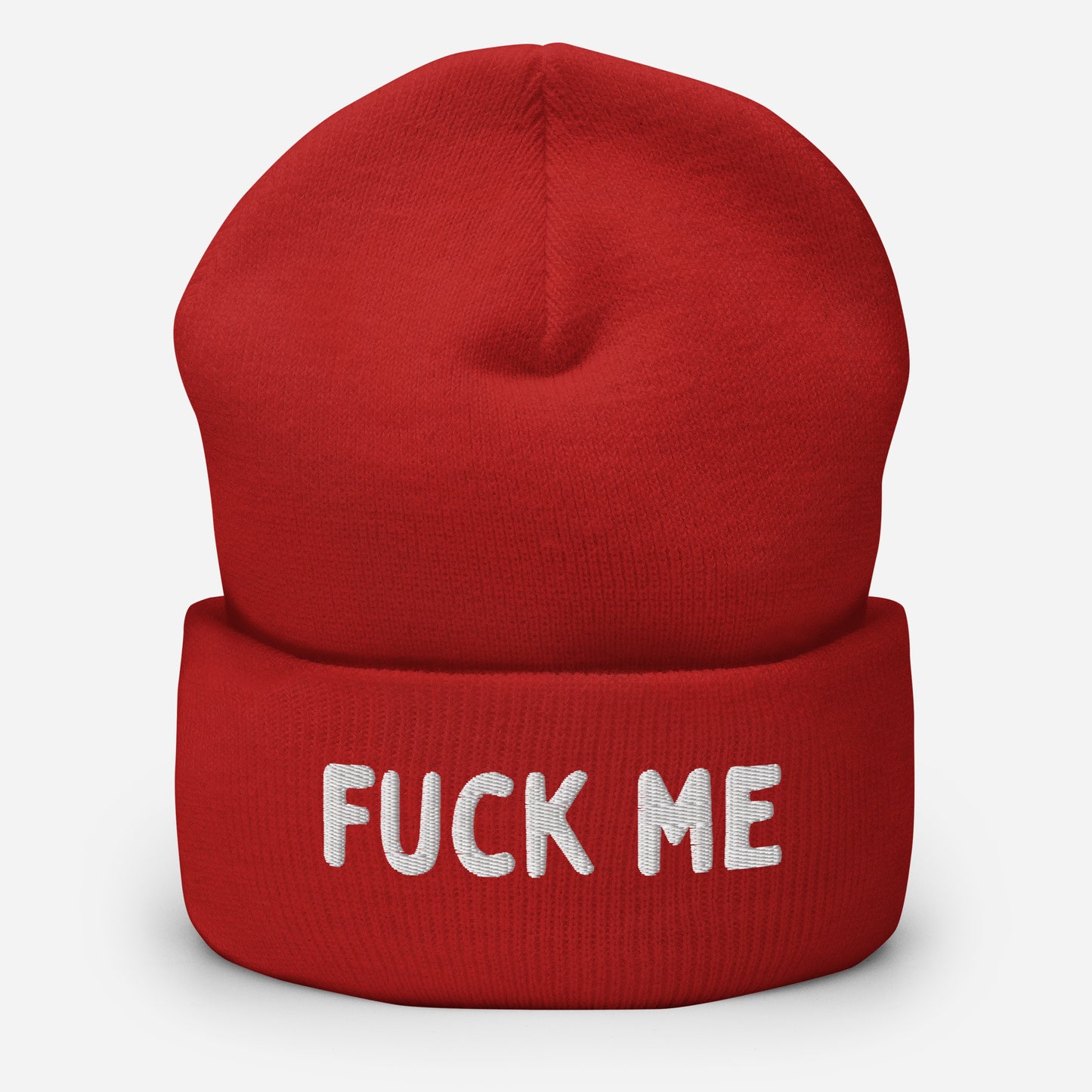 Red beanie with "Fuck me" text only at www.letgogetlaid.com