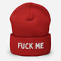 Red beanie with "Fuck me" text only at www.letgogetlaid.com