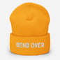 Gold beanie with text "BEND OVER" for kinky roleplay