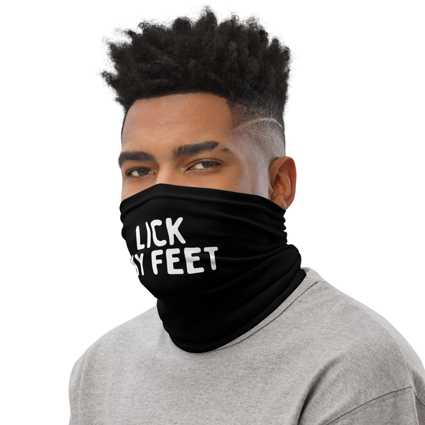 Gay fetish party accessory - face cover with "Lick my feet" text