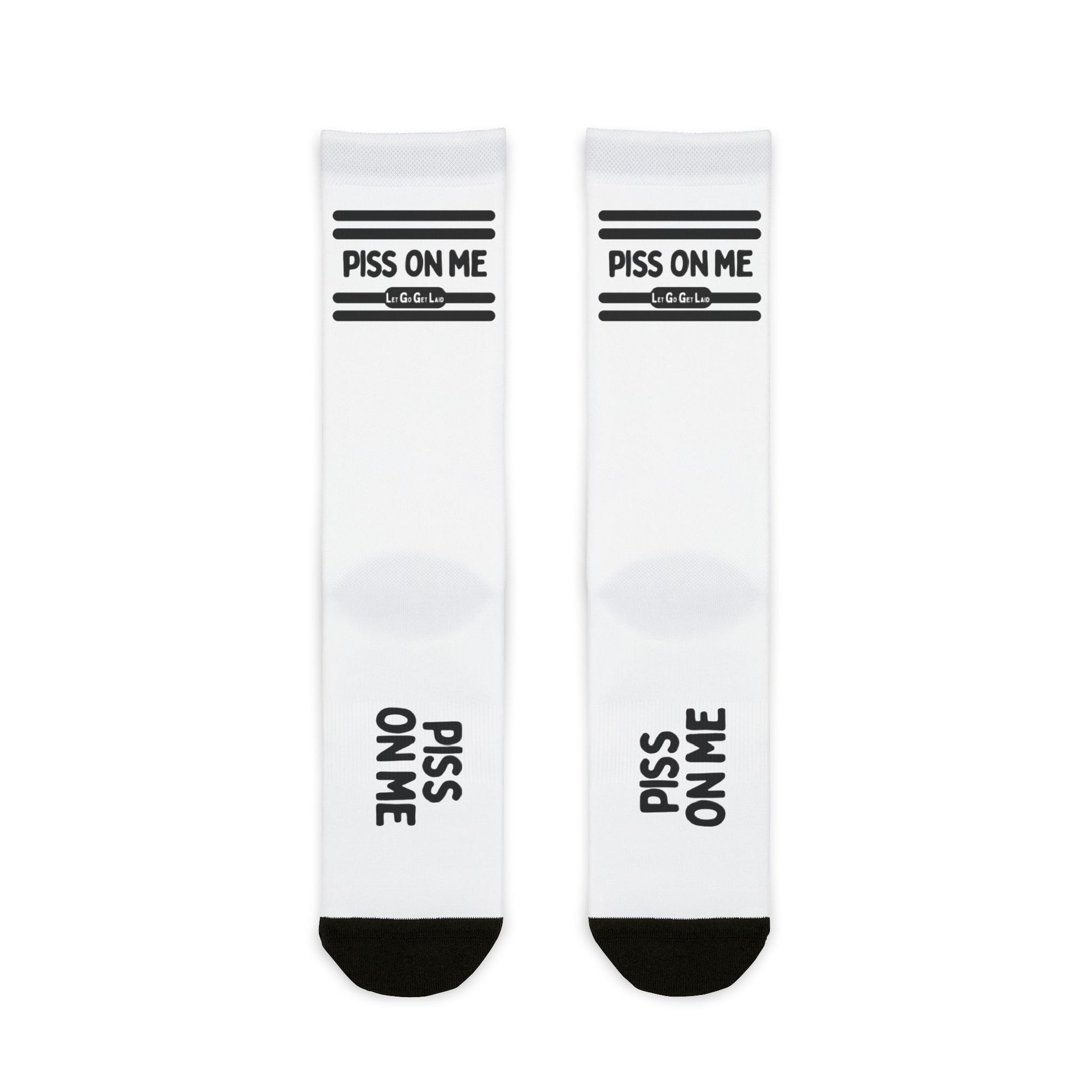 Piss Pig Socks with "PISS ON ME" text for Watersports Fetish Party