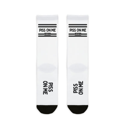 Piss Pig Socks with "PISS ON ME" text for Watersports Fetish Party