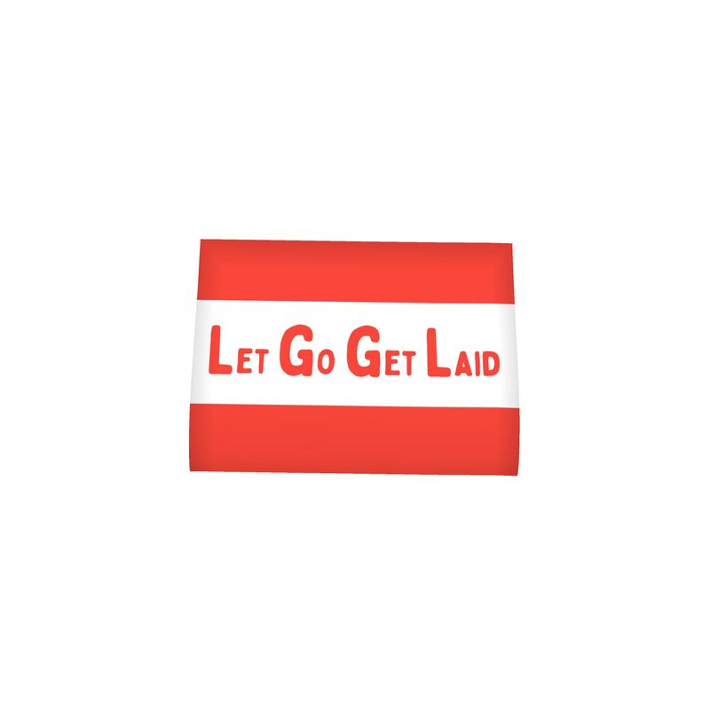 Presents for Gay Men: red LetGoGetLaid logo on the "Cum Towel" product label