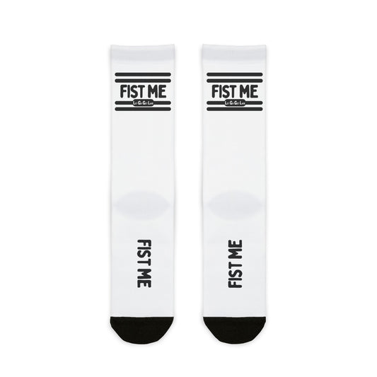 LetGoGetLaid socks with "Fist Me" text. Available at www.letgogetlaid.com