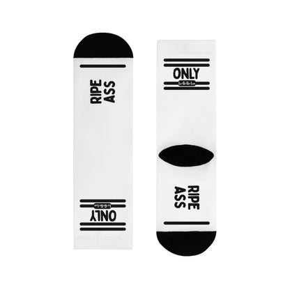 Sweaty ass and hole socks with "Ripe ass only" text