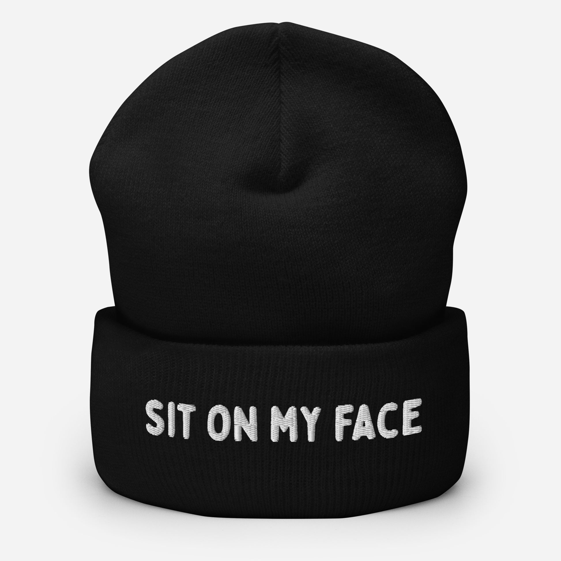 LetGoGetLaid beanie with "Sit on my face" textavailable at www.letgogetlaid.com