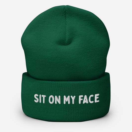Ass eating accessories for the Gay Community - a green beanie with "Sit On My Face" text