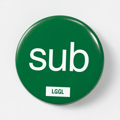 56mm pin badge printed with "Sub" - gay submissive kink badge for vers men