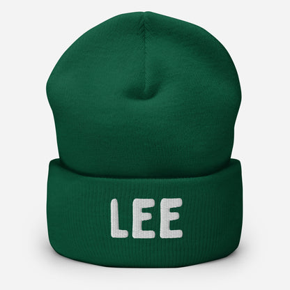 LetGoGetLaid Kinky Accessories: Green Beanie with "Lee" text - Tickling Fetish Clothing