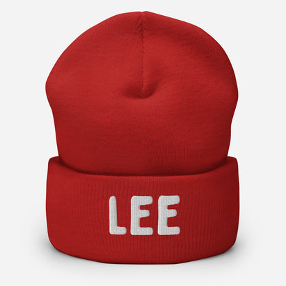 LetGoGetLaid Gay Feet Tickling Gear: A red beanie with text "Lee"  (Ticklee)