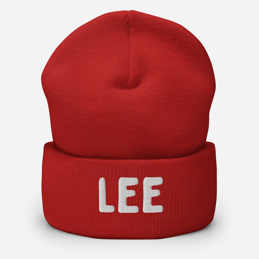 LetGoGetLaid Gay Feet Tickling Gear: A red beanie with text "Lee"  (Ticklee)