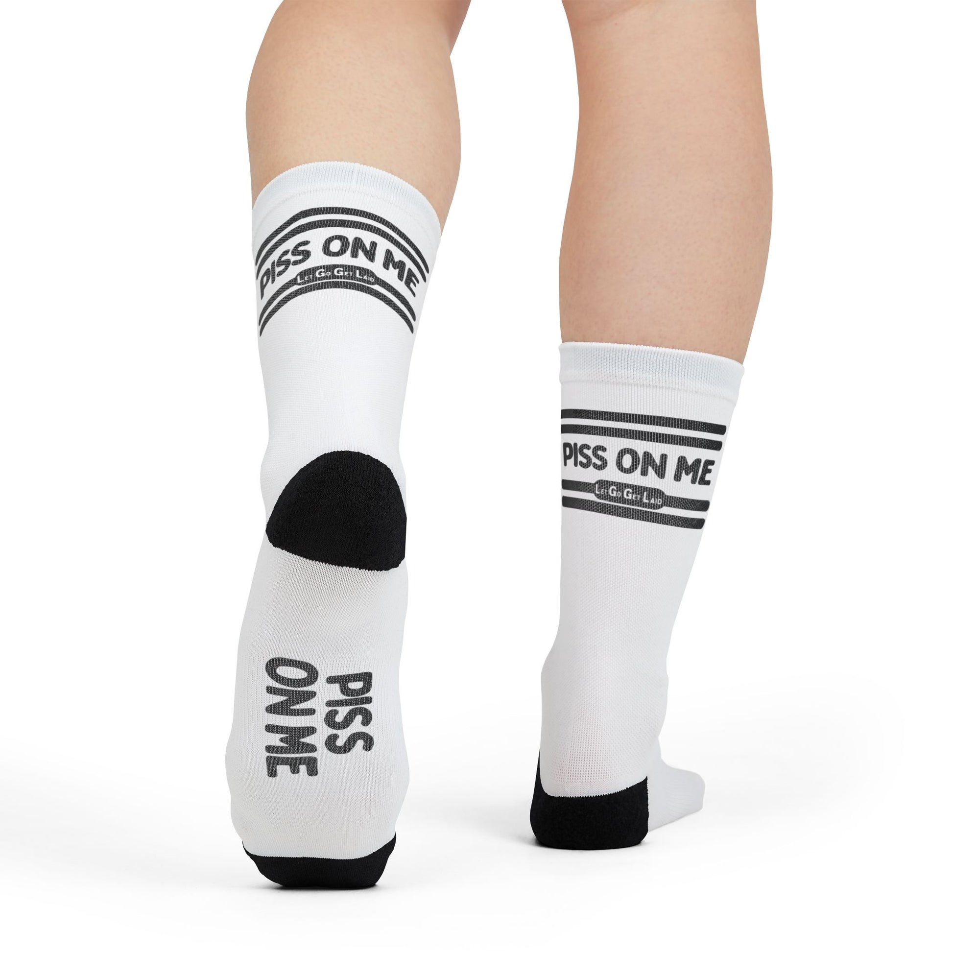 LetGoGetLaid Watersports Accessories: Piss Play Socks with "PISS ON ME" text.