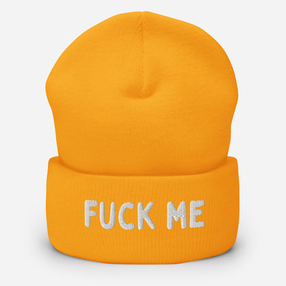 Gold beanie with "Fuck Me" text - gay partywear from LetGoGetLaid